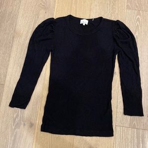 KINLY Puff Sleeve Crew Neck Black knit woven
